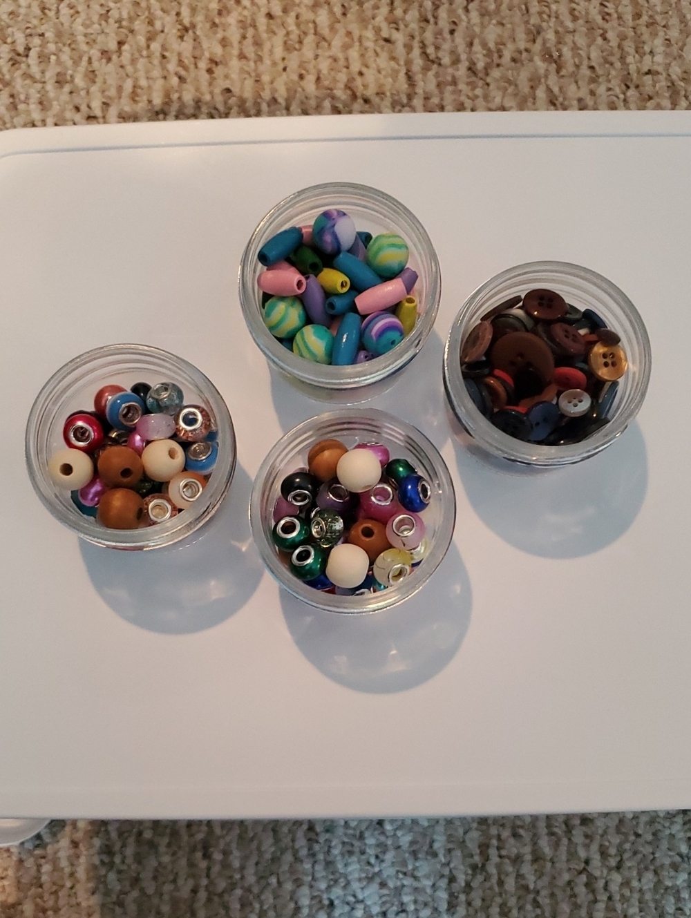 Assorted Beads & Buttons In Mini Storage Jars, Set of 4